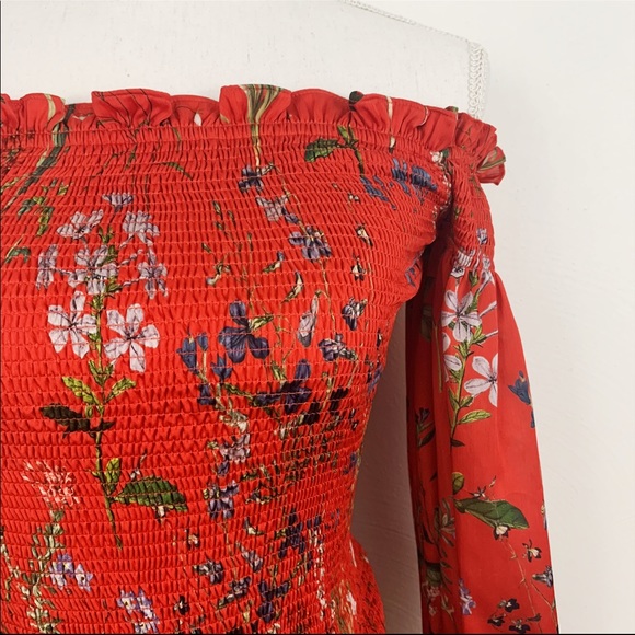 Red Floral Smocked Mini Dress - Picture 5 of 5